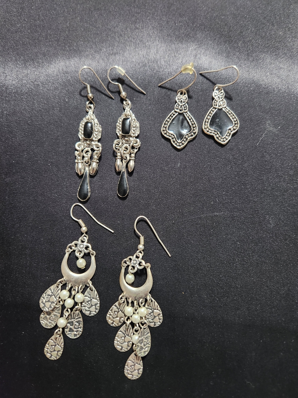 Silver-Tone Black Accent Dangle Earrings - Set of 3